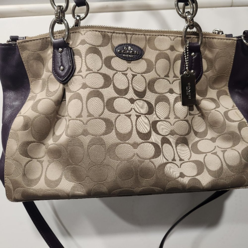 COACH Purple Colette Signature Large Crossbody Carryall Handbag: 33451